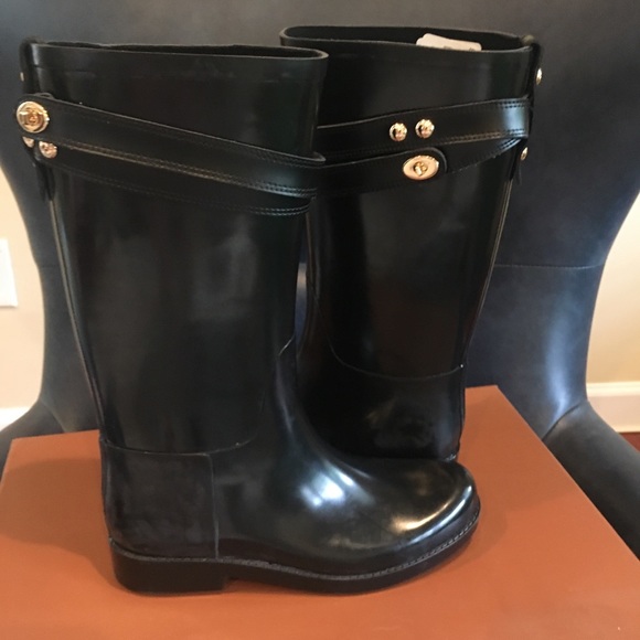 Coach Tara Rain Boots Black Gold Hardware 7 - Picture 3 of 6